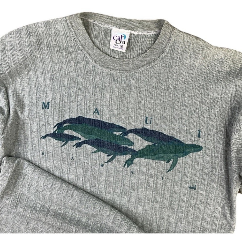 Cal Cru‎ Maui Hawaii T Shirt Mens M Whales Herringbone 90s Graphic Tee Vintage